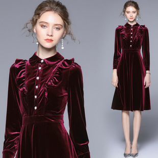 Real shot in stock new female slimming socialite dinner dress dress velvet