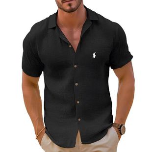 2024 cotton men's cross into the beach short sleeve shirt hot printing short sleeve...