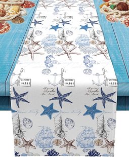 Amazon Cross Border Hot Sale Summer Ocean Beach Season Linen Table Runner Party Restaurant Outdoor Decorative Table Runner