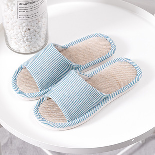 Linen Slippers Men's Summer Simple Home Cotton Linen Fabric Breathable Sweat-Absorbing Four Seasons Non-Slip Indoor Sandals with Soft Bottom for Women