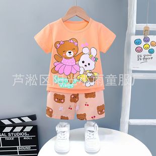 pyjamas2025 трансграничные детские костюмы малого и среднего размера в корейском стиле с короткими рукавами и шортами, пижамы с героями мультфильмов, производители домашней одежды, оптовая продажа