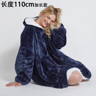 European and American Winter Flannel Lazy Nightgown Home Clothes fleece-lined Warm Pajamas Cold-proof Lazy Blanket Thickened Vertical Pocket