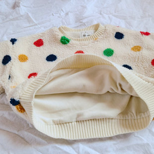 Girls' Sweatshirt Rainbow Dot Lamb Wool Fleece Thickened Top 23 Winter New Foreign Trade Children's Clothing