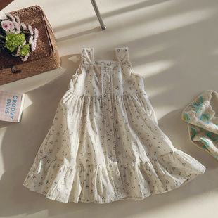 Summer 2025 French Style Vintage Lace Girls' dress Children's Wear Korean Printed Children's Vic Dress