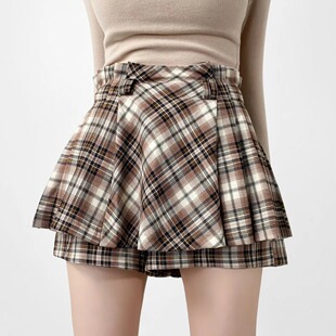 Retro preppy style pleated skirt for women 2024 spring new hot girl design plaid skirt anti-exposure short skirt