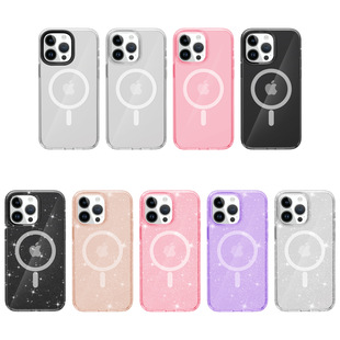 iPhone15Pro Terminator Transparent Magnetic Absorbing Phone Case Suitable for Trendy Brand 2-in -1 Glitter MagSefe Case PC