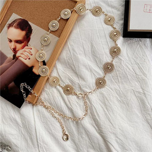Ins Style Round Button Body Chain Metal Chain Belt Women's Tight Waist Decoration One Hundred Decorative Skirt Suit Waist Chain
