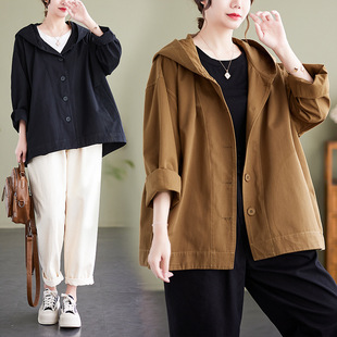 9303# real shot 2024 spring new Korean version of loose solid color hooded jacket women
