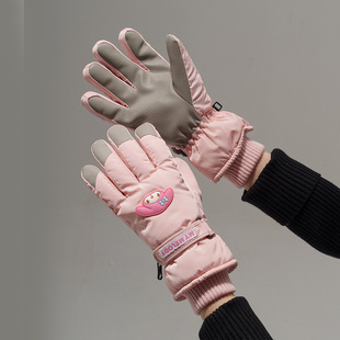 Xiang Zhifei Cute Ski Gloves Girls Autumn and Winter Thick Velvet Warm Cycling Windproof Touch Screen Full Palm free size