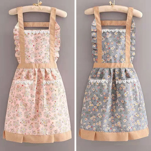 Household New Hand-wipeable Apron Kitchen Sling Anti-fouling Canvas Breathable Female Princess Dress Cooking Apron Work Clothes