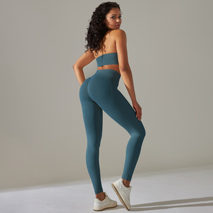 Cross-border European and American seamless yoga suit women's summer high waist hip lifting shockproof back fitness clothes running sports two-piece suit