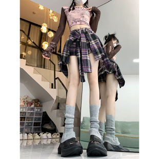 Trendy Cool Lace-up High Waist Irregular Skirt Women's Summer 2025 New Design Sense Contrast Color Plaid A- line Short Skirt