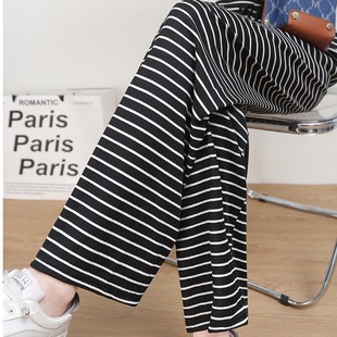 Spring and summer black and white striped straight pants loose casual home wear pants hanging sense slim wide leg pants wholesale