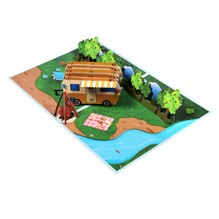 Original Creative 3D Handmade Paper Carving Greeting Card RV Travel Card Cross-border Amazon Commemorative Gift