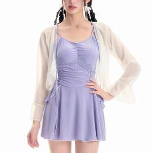 Sports one-piece blouse two-piece swimsuit French retro conservative small chest gathered thin hot spring flat angle swimming suit