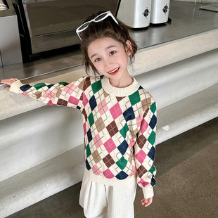 Girls Sweater Autumn and Winter New Children's fleece-lined Stylike Girls Knitted Base Shirt