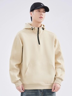 Spring and Autumn Half Zipper Hooded Vertical Collar Sweatshirt Men's New American Style Loose Casual Pullover Top Coat Fashion Brand Winter