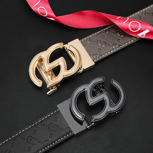 Belt Men's Automatic Buckle Double C Letter Belt Young and Middle-aged Fashion Casual High-end Letter Buckle Men's Cow Leather Pants Belt