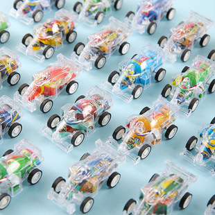 Children's cartoon mini transparent double-layer pullback equation car kindergarten small gift sugar play small toy kindergarten gift