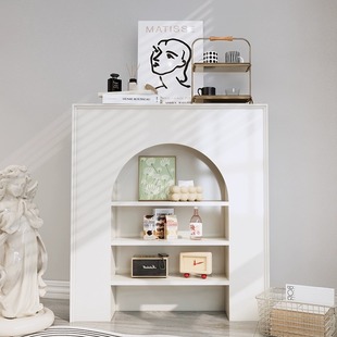 Cream style modern minimalist white indoor living room fireplace cabinet hallway light luxury photography storage cabinet display storage