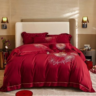 Wedding four-piece set one-piece long-staple cotton red festive 2024 new wedding wedding embroidery four-piece set
