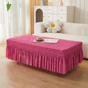 Seersucker elastic new coffee table cover wash-free dustproof ugly living room rectangular table cover simple table mat