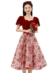 Toast dress women's autumn and winter bridal small red evening dress engagement dress French back-to-door dress socialite