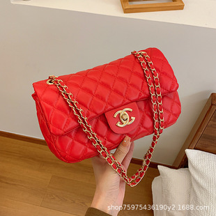 2023 new women's bag simple fashion all-match rhombus bag Chanel style single shoulder crossbody chain small square bag cross-border