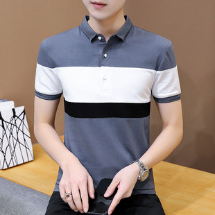 Polo Shirt Men's 2022 Summer Slim-fit Korean-style Short-sleeved T-shirt Men's Thin Lar Base Shirt Color-matching Men's Wear
