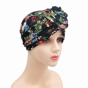 Floral Tape Hat Knotted Retro Hat European and American New Stressed Cotton Printed Tape Hat Warm Head Moon Hat