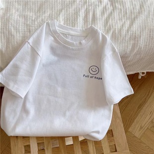 2023 Summer New Boys and Girls Simple Creative Text White Round Neck T-shirt Summer Cotton Super Soft Top