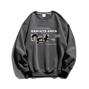Retro cartoon printed round neck sweater for women fleece-lined autumn and winter New couple pullover top for men and women same style class clothes fashion