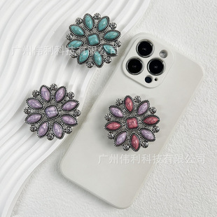 Transparent Airbag Bracket Desktop Folding Bracket Retro Ethnic Turquoise Telescopic Airbag Mobile Phone Bracket Wholesale