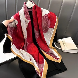 90cm Square Scarf Silk Scarf High-grade Ethnic Style Scarf Silk Scarf Women's Spring and Summer Elegant Printed Scarf