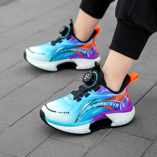 Boys' sneaker 2025 Spring New Children's Mesh Breathable Rotating Button Running Shoes Children's Light Sports Running