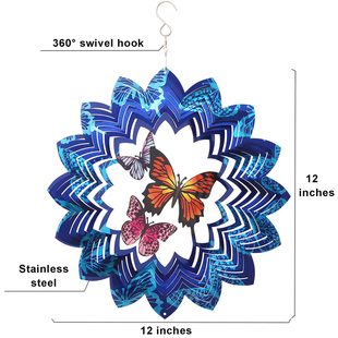 Wind Spinner wind 12 inch metal wind chime wholesale 3D colorful wind windmill bird drive factory outlet