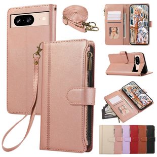 For Google pixel9A Phone Leather Case Zipper Multi-Card Embossed 8Pro Crossbody Phone Case Flip Protective Case