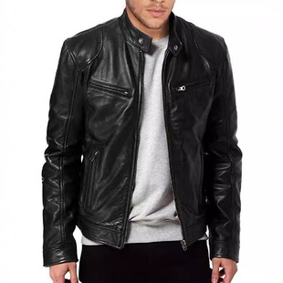 2021 foreign trade AliExpress men's large size zipper cardigan pocket PU leather collar slim leather jacket coat wholesale