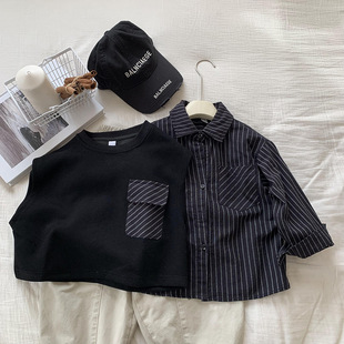 Children's Shirt Vest Two-Piece Spring and Autumn Wear Korean Boy's Handsome Casual suit Children's Fashionable Trendy Children's Wear