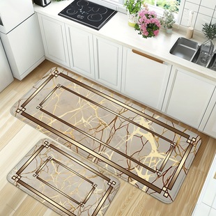 TEMU Cross-border Retro Flower Kitchen Mat Long Strip Combination Two-piece Water Absorbent Oil Easy-care Floor Mat for Hair