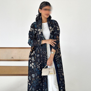 Middle East Dubai Robe Arabian Women's Clothing Issey Miyake Coat Pleated Print Long Robe High Style Cloak