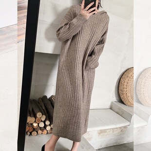 Autumn and Winter Lazy Style Loose Pullover Wearing Soft Milk Sweater Women's Long Over-the-Knee Sweet Japanese Cocoon Sweater Dress