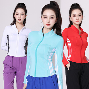Elegant stand collar sports coat women's spring and summer new slim fit slimming yoga clothing top running training fitness long sleeve