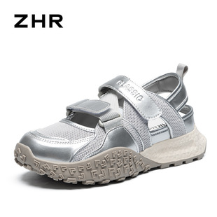 ZHR silver Hollow Baotou Sports Sandals Women's 2024 Summer New Mesh Breathable Torre Shoes Women's Shoes