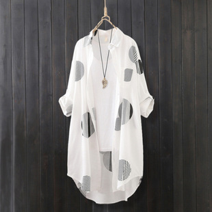 Cross-border Export Chiffon Shirt Women's Summer Long Printed Loose Sunscreen Thin Cardigan Coat Long Sleeve Shirt