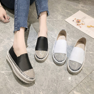 Cross-border Foreign Trade Large Size Casual Shoes Women's 2023 Spring and Autumn New Loafers Thick Bottom Flat Rhinestone Fashion Women's Shoes