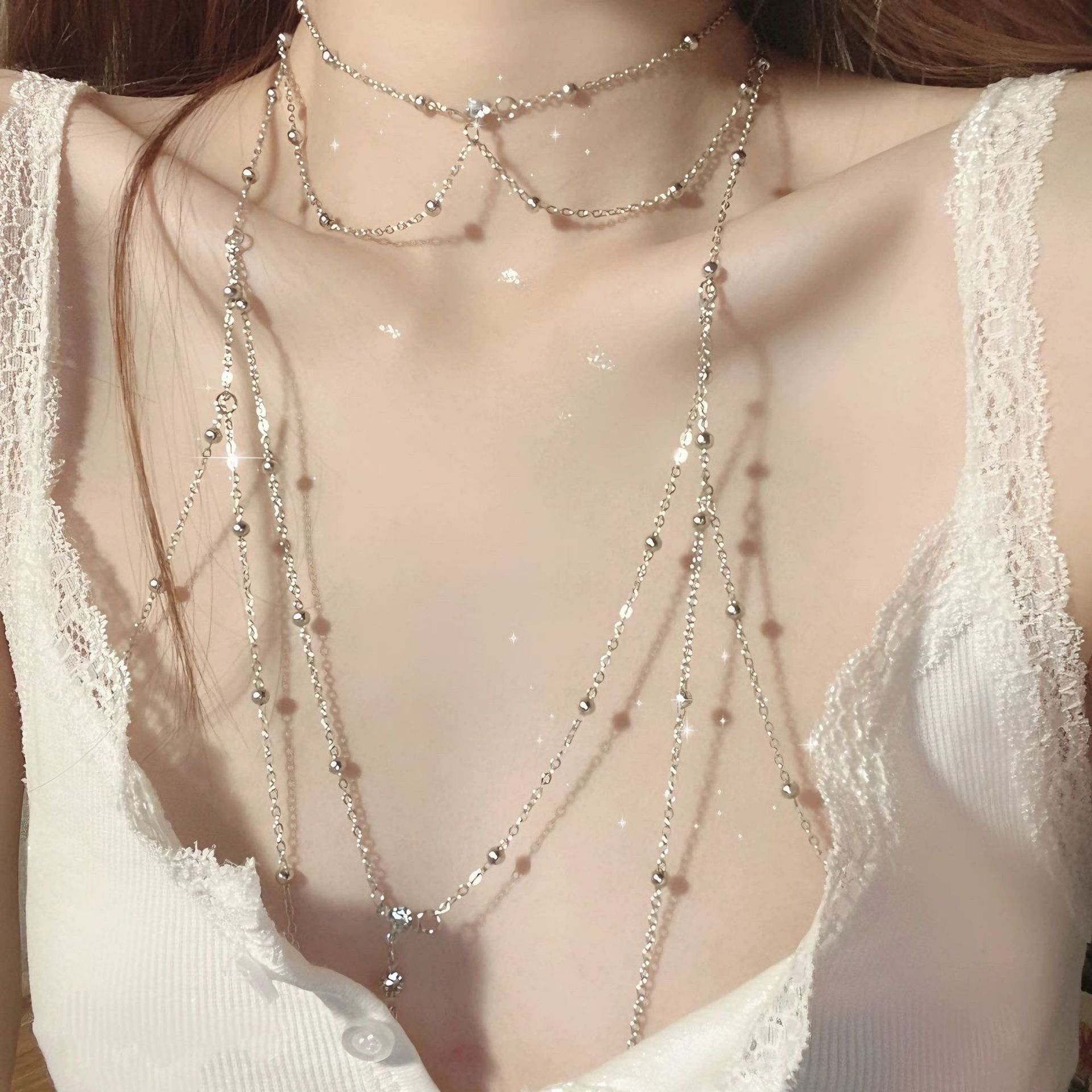 Exoticism Cool Hot Girl Body Chain Chest Chain Exaggerated High-level Clavicle Chain Sequins Pure Back Chain Decorative Women