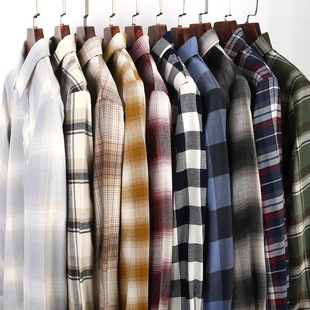 Men's Plaid Long-sleeved Shirt Sanding New Spring and Autumn Loose Thickened Dad's Casual Trendy Shirt