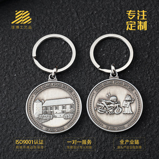 Factory Customized Zinc Alloy Metal Keychain Round Concave and Convex Relief Scenic Spot Tourism Cultural and Creative Key Accessories Customization