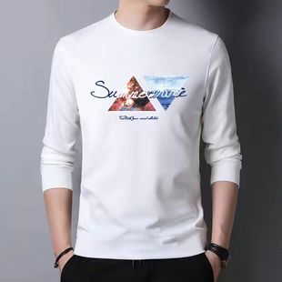 Men's spring and autumn casual long-sleeved T-shirt youth bottoming shirt men's round collar fashion printed T-shirt men's Korean style top